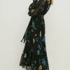 Outlet Oasis Lace Trim Eastern Floral Dobby Chiffon Dress Black