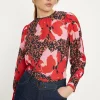 Fashion Oasis Lace Trim Long Sleeve Printed Blouse Multi