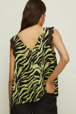 New Oasis Lace Trim Zebra Printed Vest Black