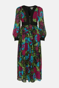 Discount Oasis Lace V Neck Dobby Midaxi Dress Floral