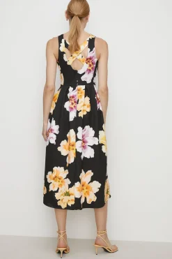 Sale Oasis Large Floral Cross Back Scuba Midi Dress Black