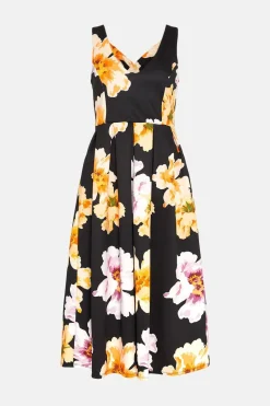 Sale Oasis Large Floral Cross Back Scuba Midi Dress Black
