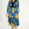 Best Oasis Large Floral Dobby V Neck Midi Dress Blue