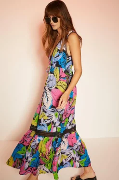 Fashion Oasis Large Floral Lace Trim Plunge Dress Multi