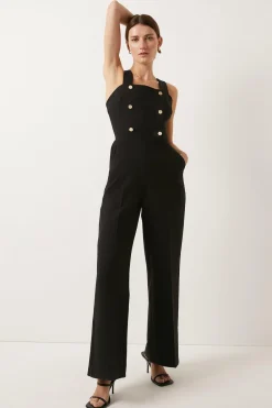Sale Oasis Laura Whitmore Premium Button Detail Wide Leg Jumpsuit Pink