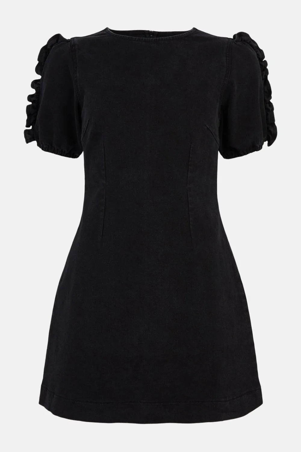 Best Oasis Laura Whitmore Stretch Denim Ruffle Sleeve Shift Dress Black