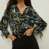 Fashion Oasis Leafy Floral Long Sleeve Cowl Neck Top Black