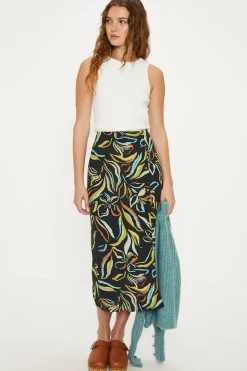 Sale Oasis Leafy Floral Printed Midi Skirt Multi