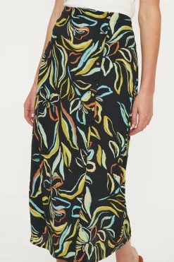 Sale Oasis Leafy Floral Printed Midi Skirt Multi