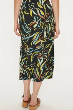 Sale Oasis Leafy Floral Printed Midi Skirt Multi