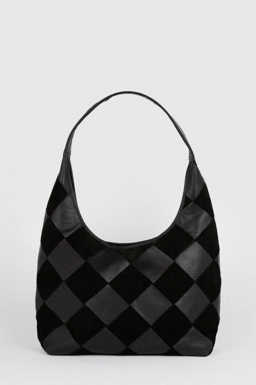 New Oasis Leather And Suede Diamond Detail Shoulder Bag Black