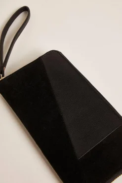 New Oasis Leather And Suede Mix Zip Around Purse Chocolate