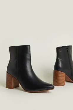 Discount Oasis Leather Block Heel Ankle Boots Black