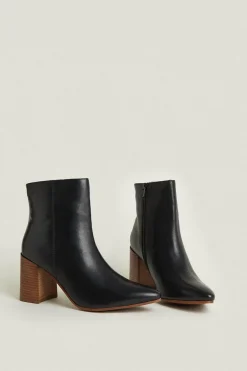 Discount Oasis Leather Block Heel Ankle Boots Black