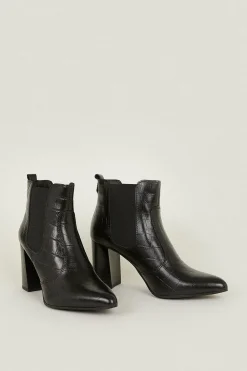 Online Oasis Leather Block Heel Croc Ankle Boot Black