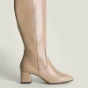 Outlet Oasis Leather Block Heel Knee High Boot Beige