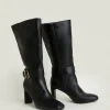 Online Oasis Leather Buckle Strap High Leg Boot Black