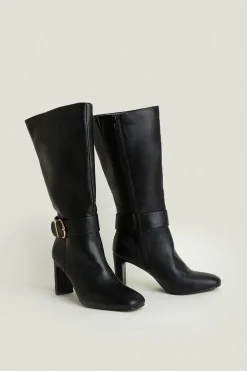Online Oasis Leather Buckle Strap High Leg Boot Black