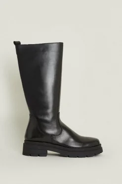 Hot Oasis Leather Chunky Knee High Boots Black