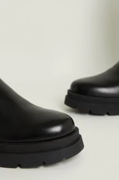 Hot Oasis Leather Chunky Knee High Boots Black