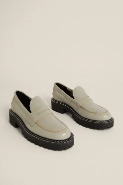 Online Oasis Leather Contrast Stitch Chunky Loafer Ash Grey