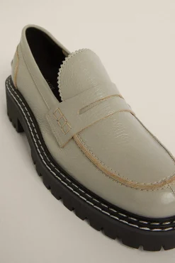 Online Oasis Leather Contrast Stitch Chunky Loafer Ash Grey