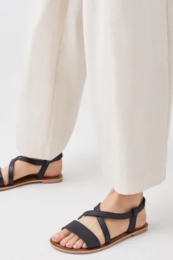 Sale Oasis Leather Cross Over Flat Sandals Black