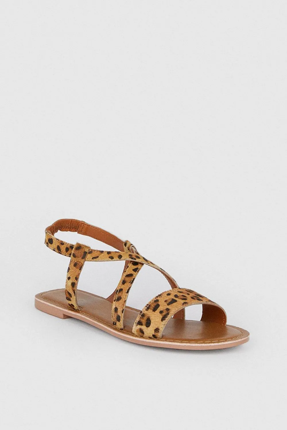 Clearance Oasis Leather Cross Over Flat Sandals Leopard