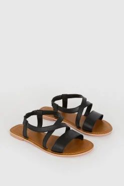 Sale Oasis Leather Cross Over Flat Sandals Black