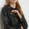 Hot Oasis Leather Detail Biker Jacket Black