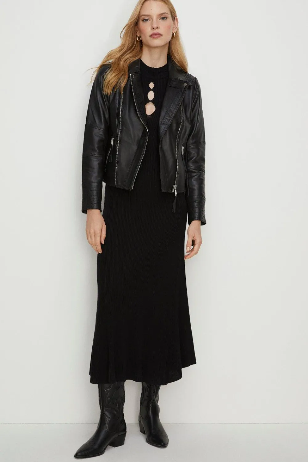 Hot Oasis Leather Detail Biker Jacket Black