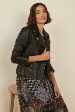 Fashion Oasis Leather Detail Biker Jacket Black