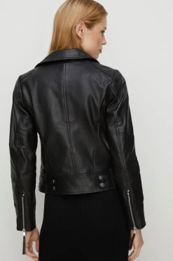 Hot Oasis Leather Detail Biker Jacket Black
