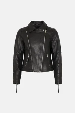 Hot Oasis Leather Detail Biker Jacket Black