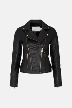 Fashion Oasis Leather Detail Biker Jacket Black
