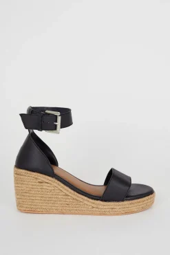 Best Oasis Leather Espadrille Wedges Black