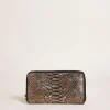 Best Oasis Leather Metallic Snake Print Zip Around Purse Gold