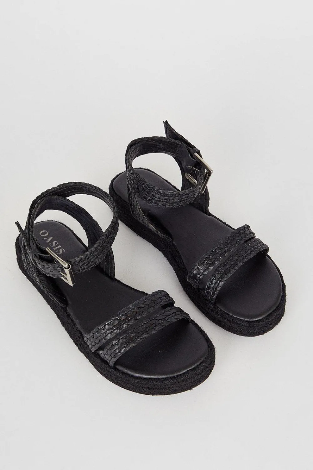 New Oasis Leather Plaited Double Strap Sandals Black