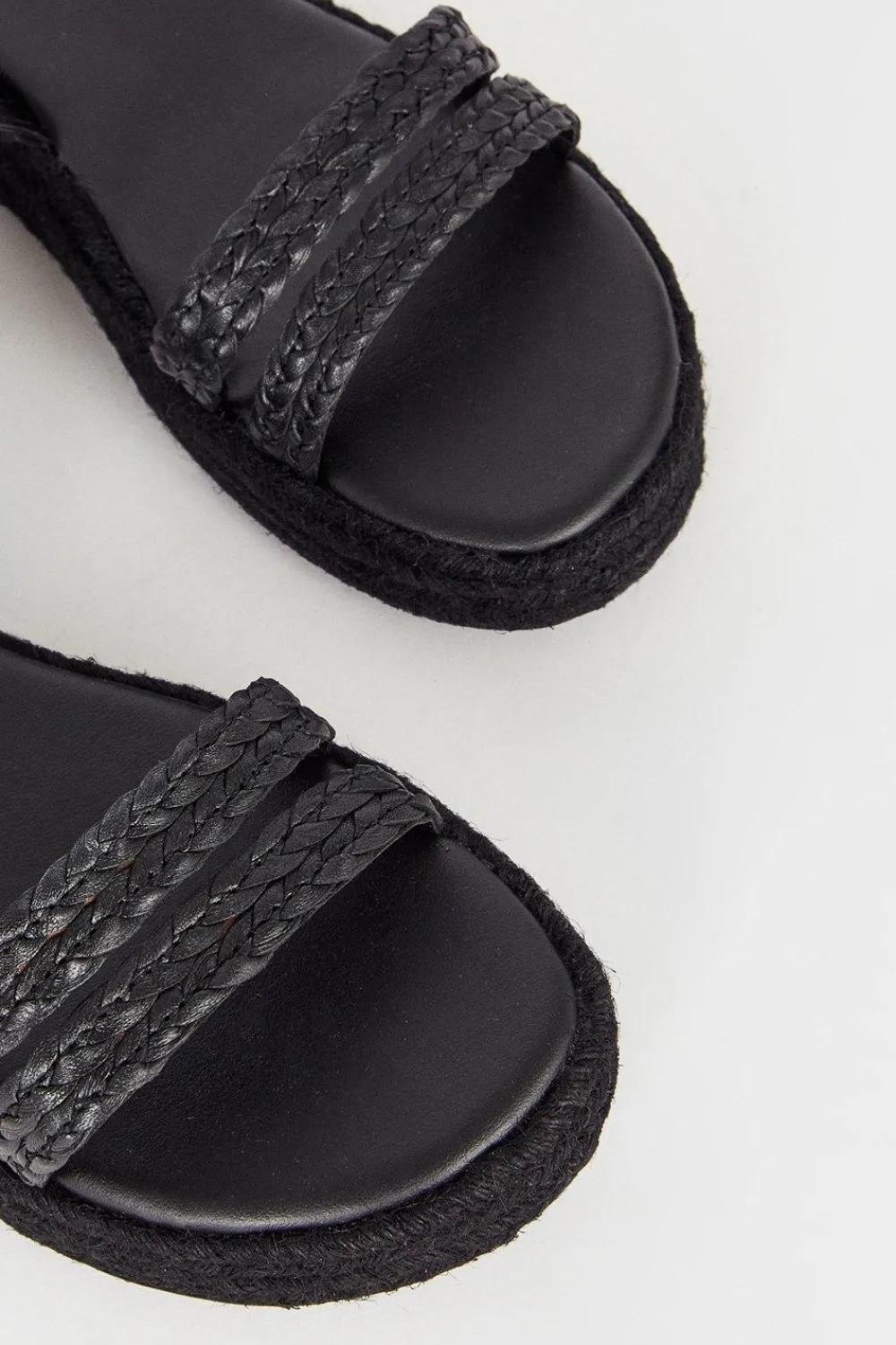 New Oasis Leather Plaited Double Strap Sandals Black