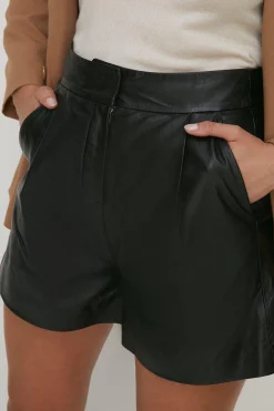 New Oasis Leather Pleat Detail Short Black