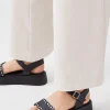 Hot Oasis Leather Scallop Flatform Sandals Black