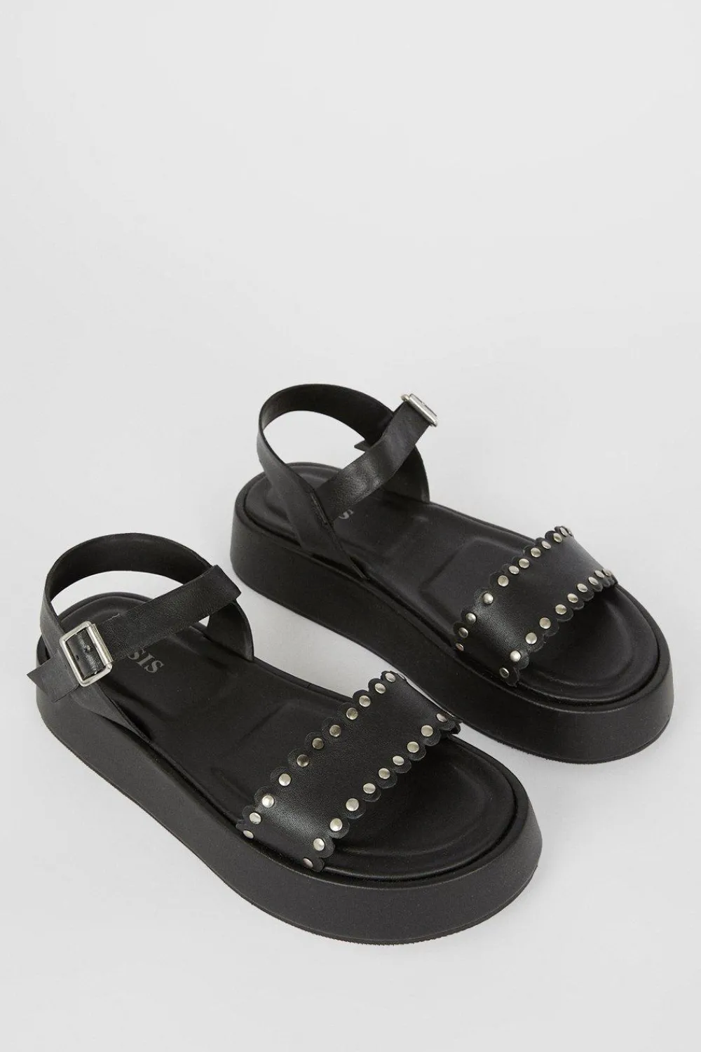 Hot Oasis Leather Scallop Flatform Sandals Black