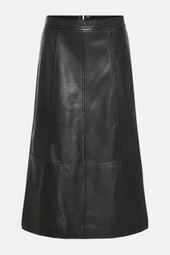 Online Oasis Leather Seam Detail Midi Skirt Black
