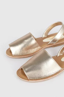 Fashion Oasis Leather Sling Back Flat Sandals Rose Gold