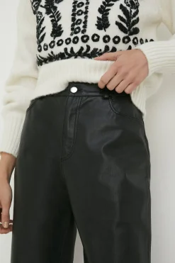 Sale Oasis Leather Straight Leg Trouser Black