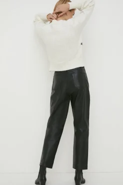 Sale Oasis Leather Straight Leg Trouser Black