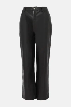 Sale Oasis Leather Straight Leg Trouser Black