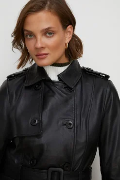 Best Oasis Leather Trench Coat Black