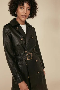 Outlet Oasis Leather Trench Coat Natural