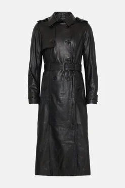 Best Oasis Leather Trench Coat Black